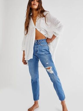 Levi's Light Blue Straight-Leg Ripped Jeans